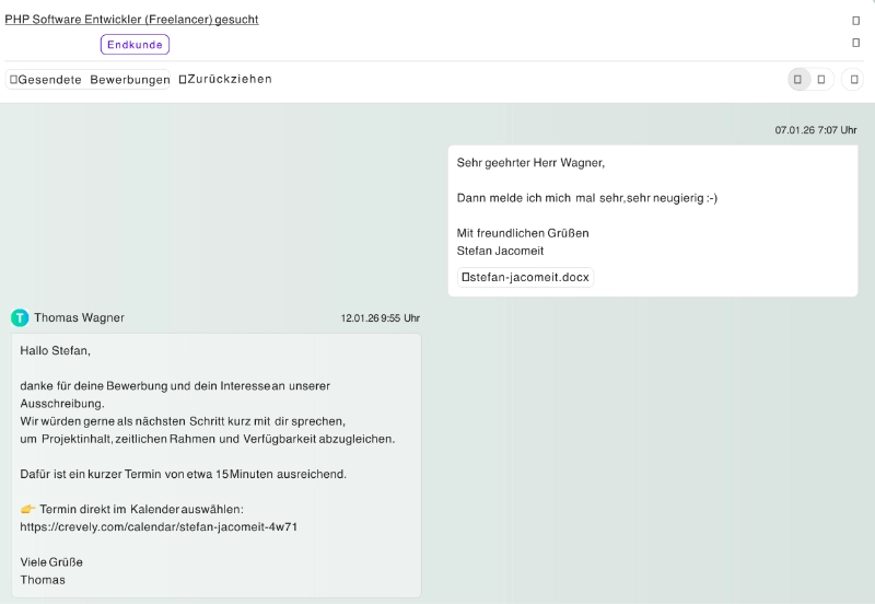 Chat mit Projektanbieter