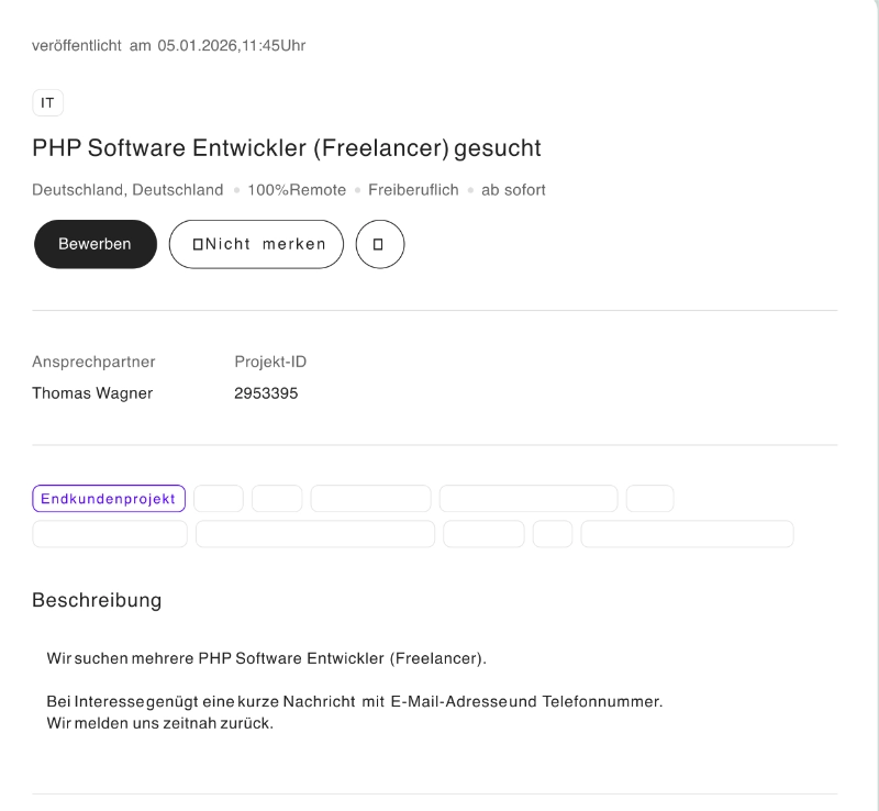 Projektangebot bei Freelancermap