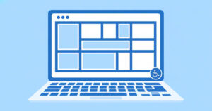 Laptop mit kontrastreicher, barrierefrei gestalteter Webseite und Tastatur als Symbol für digitale Barrierefreiheit